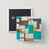 Badge Carré 5 Cm Impression Brown jaune Turquoise Mondrial (Devant & derrière)