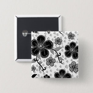 Badge Carré 5 Cm Impression florale noire et blanche