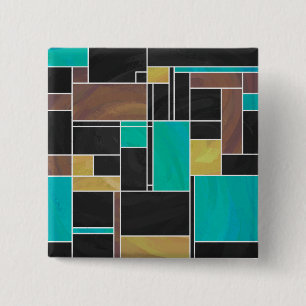 Badge Carré 5 Cm Impression noire Brown Turquoise Mondrian