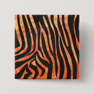 Badge Carré 5 Cm Impression zèbre noir et orange