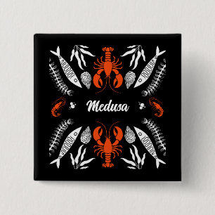 Badge Carré 5 Cm Imprimantes Art Décor Fruits De Mer