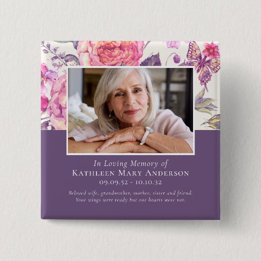 Badge Carré 5 Cm In Love Memory Peony Hommage photo (Devant)
