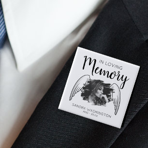 Badge Carré 5 Cm In Loving Memory Angel Wing Photo Memorial