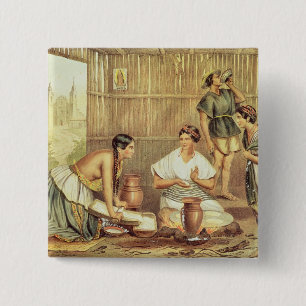 Badge Carré 5 Cm Indiens préparant des tortillas