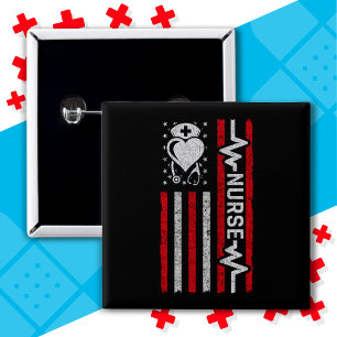 Badge Carré 5 Cm Infirmière Appréciation Héros Coeur Vie Drapeau am