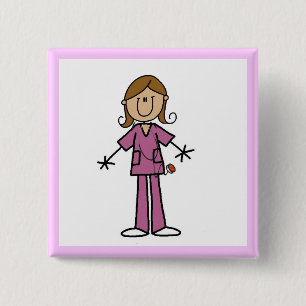 Badge Carré 5 Cm Infirmière aux figures bâtons de peau moyenne fémi