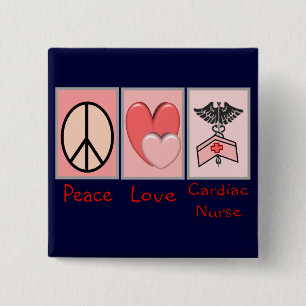Badge Carré 5 Cm Infirmière cardiaque d'amour de paix