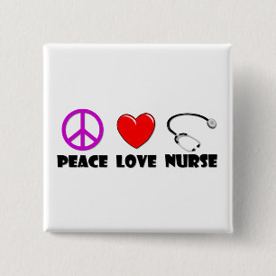 Badge Carré 5 Cm Infirmière d'amour de paix