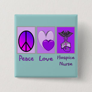 Badge Carré 5 Cm Infirmière d'hospice d'amour de paix (POURPRE)