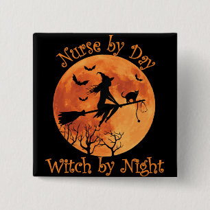 Badge Carré 5 Cm Infirmière par Jour Sorcière par Nuit Drôle Hallow