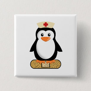 Badge Carré 5 Cm Infirmière Penguin (avec Bandaid)