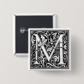 Badge Carré 5 Cm Initiale décorative "M" de lettre (Devant & derrière)