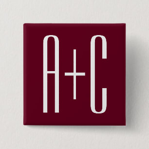 Badge Carré 5 Cm Initiales de couples simples Blanc et bordeaux