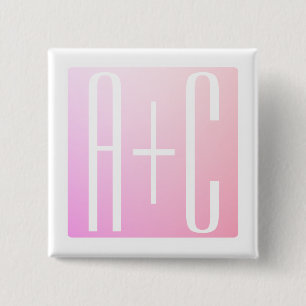 Badge Carré 5 Cm Initiales du couple   Dégradé rose subtil