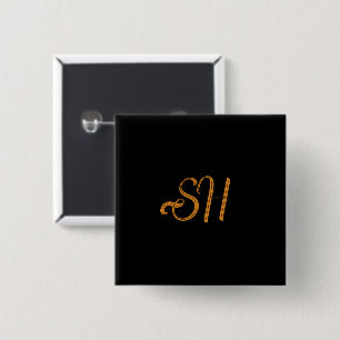 Badge Carré 5 Cm Initiales personnalisées Gold script noir