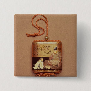 Badge Carré 5 Cm Inro montrant un employé se mettant à genoux ava