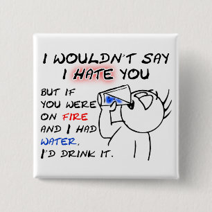 Badge Carré 5 Cm Insigne Bouton Feu Et Eau Drôle