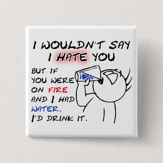 Badge Carré 5 Cm Insigne Bouton Feu Et Eau Drôle (Devant)