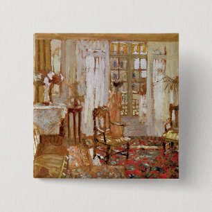 Badge Carré 5 Cm Intérieur avec une femme en jaune dans l'avant