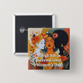 Badge Carré 5 Cm International Women's Day March 8th IWD (Devant & derrière)