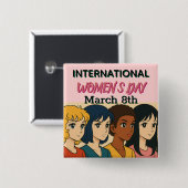 Badge Carré 5 Cm International Women's Day | Pop Art  (Devant & derrière)