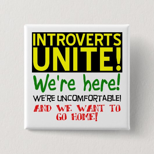 Badge Carré 5 Cm Introvertis Unite Funny Button Badton Pin (Devant)