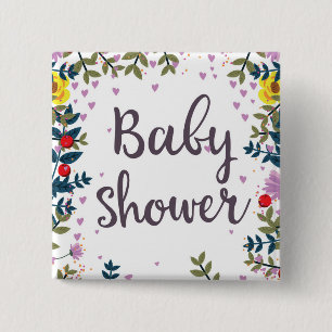 Badge Carré 5 Cm Invitation florale pour Baby Shower