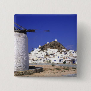 Badge Carré 5 Cm Ios, Grèce. Beau et net, blanc et