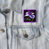 Badge Carré 5 Cm Iris pourpre bleu géant (En situation)