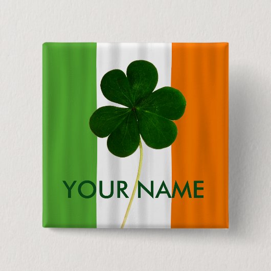 Badge Carré 5 Cm Irish Flag Irlande Shamrock Clover Volunteer (Devant)