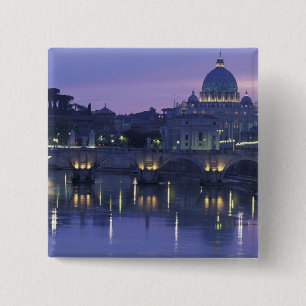 Badge Carré 5 Cm Italie, Rome St-Pierre et Ponte Sant Angelo,