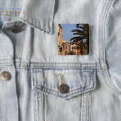 Badge Carré 5 Cm Italie, Sardaigne, Cagliari. Bâtiments et palmiers (En situation)