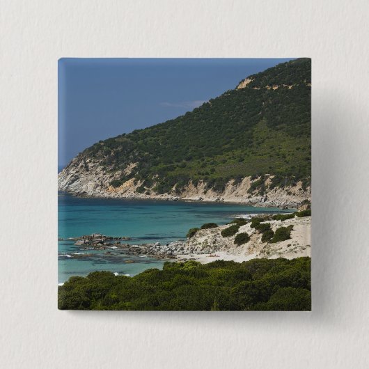 Badge Carré 5 Cm Italie, Sardaigne, Solanas. Plage. (Devant)