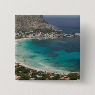 Badge Carré 5 Cm Italie, Sicile, Mondello, Vue de la plage depuis