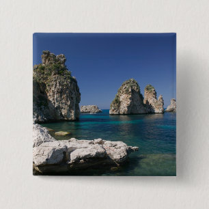 Badge Carré 5 Cm Italie, Sicile, Scopello, Roches près de Tonnara