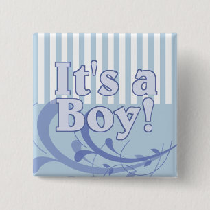 Badge Carré 5 Cm It's a Boy Blue Striped Birth Announcement