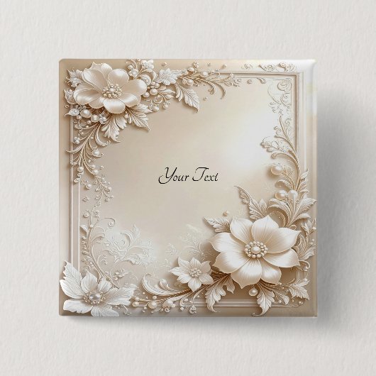 Badge Carré 5 Cm Ivory Flowers Button (Devant)