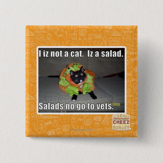 Badge Carré 5 Cm Iz I pas un chat. Iz une salade (Devant)