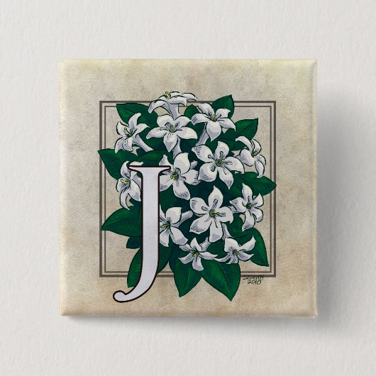 Badge Carré 5 Cm J pour le monogramme de fleur de jasmin (Devant)