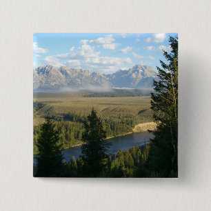 Badge Carré 5 Cm Jackson Hole Mountains et River