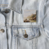 Badge Carré 5 Cm Jacques Cartier découvrant le St Lawrence (En situation)