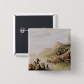 Badge Carré 5 Cm Jacques Cartier découvrant le St Lawrence (Devant & derrière)