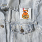 Badge Carré 5 Cm "J'adore la pizza !" Moustache Chat Pizza Amateurs (En situation)