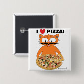 Badge Carré 5 Cm "J'adore la pizza !" Moustache Chat Pizza Amateurs (Devant & derrière)