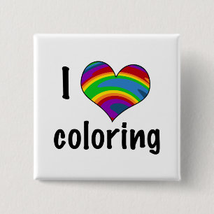 Badge Carré 5 Cm J'adore le design de cœur arc-en-ciel à colorier