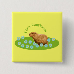 Badge Carré 5 Cm J'adore les Capybaras
