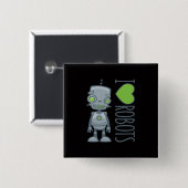 Badge Carré 5 Cm J'adore les robots (Devant & derrière)