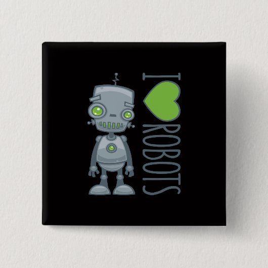 Badge Carré 5 Cm J'adore les robots (Devant)