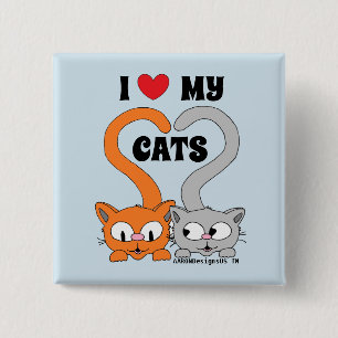 Badge Carré 5 Cm J'adore mes chats mignons chats de dessin animé am