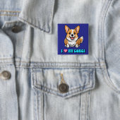 Badge Carré 5 Cm J'adore mon Corgi (En situation)